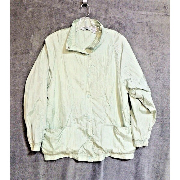 Vintage 80s Haband Seafoam Collared Snap Cotton Lined Nylon Windbreaker‎ M - Picture 1 of 6